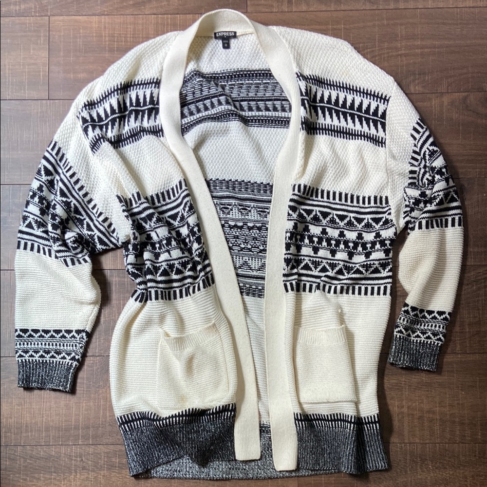 Express Black and White Geometric Cardigan